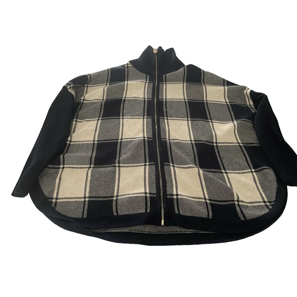 Anne Klein Women's Plaid Long Sleeve Full Zip Sweater Size-Large